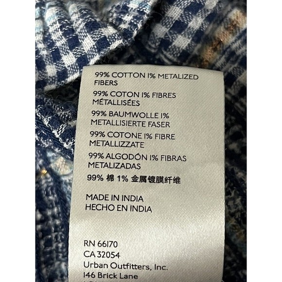 Pilcro Blue Metallic Plaid Smocked Bottom Jessie Halter Top M Beach Boho - Picture 7 of 11